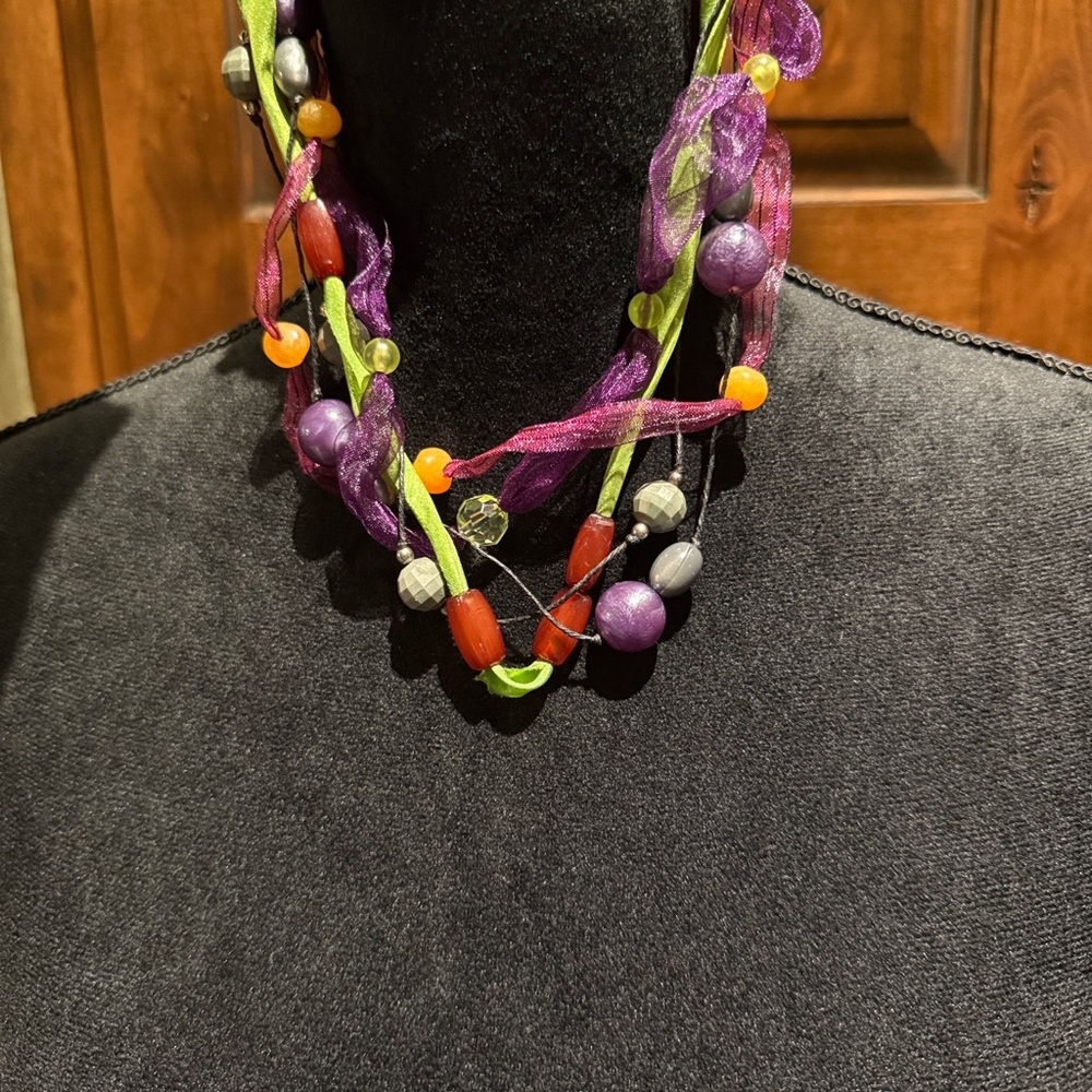 Silk Ribbons and Colorful Bead Necklace